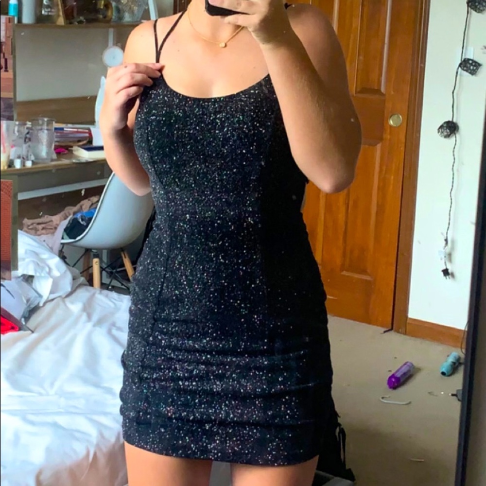Black Glitter Stretch Homecoming Dress